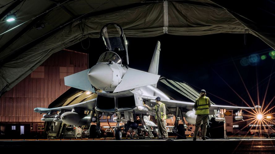 A Typhoon FGR Mk4 gets prepared to carry out defensive counter-air sortie operations across the Middle East A Typhoon FGR Mk4 gets prepared to carry out defensive counter-air sortie operations across the Middle East