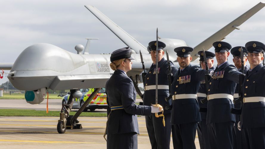 A guard of honour forms up at RAF Waddington ahead of a visit by the Duke of Edinburgh to mark the retirement of the MQ-9A Reaper after nearly 18 years of operational service across Afghanistan, Iraq and Syria A guard of honour forms up at RAF Waddington ahead of a visit by the Duke of Edinburgh to mark the retirement of the MQ-9A Reaper after nearly 18 years of operational service across Afghanistan, Iraq and Syria
