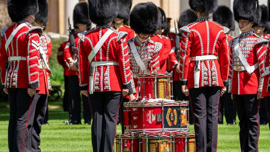 The regimental drums were stacked to form the altar for the drumhead service, as each new Colour must receive a blessing from the padre The regimental drums were stacked to form the altar for the drumhead service, as each new Colour must receive a blessing from the padre