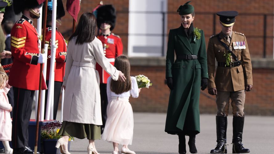 The Princess of Wales, in her role as Colonel of the regiment, received flowers during her visit (Picture: PA) P of Wales on St Patrick's Day