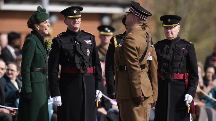 The Princess of Wales, in her role as Colonel of the regiment, during a visit to the 1st Battalion Irish Guards for their St Patrick's Day Parade (Picture: PA) P of Wales on St Patrick's Day