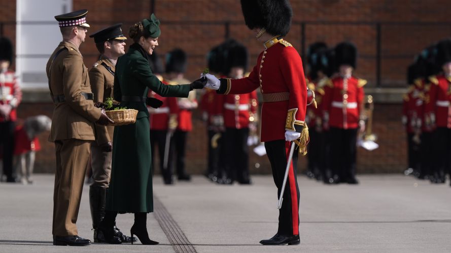 The Princess of Wales hands out sprigs of shamrock (Picture: PA) P of Wales on St Patrick's Day