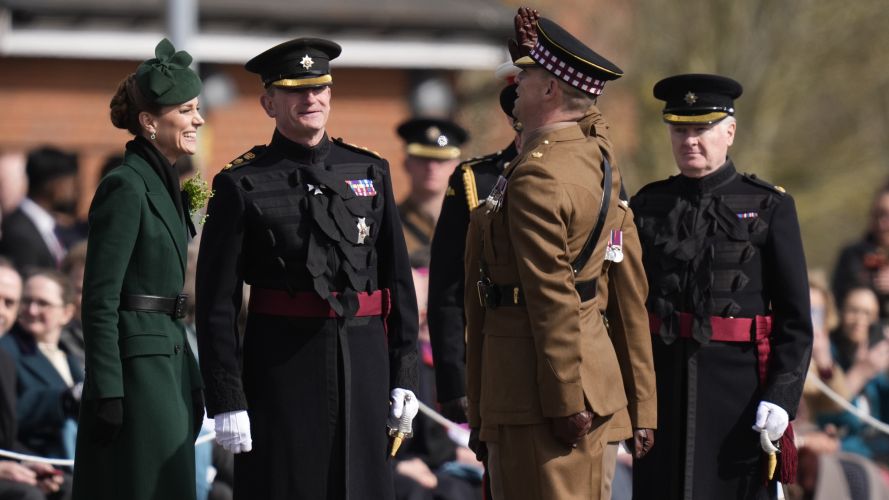 The Princess of Wales, in her role as Colonel of the regiment, during a visit to the 1st Battalion Irish Guards for their St Patrick's Day Parade (Picture: PA) P of Wales on St Patrick's Day