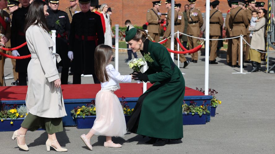 The Princess of Wales, in her role as Colonel of the regiment, during a visit to the 1st Battalion Irish Guards for their St Patrick's Day Parade (Picture: PA) P of Wales on St Patrick's Day