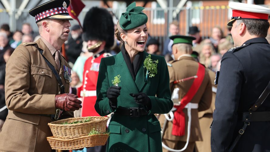 The Princess of Wales hands out sprigs of shamrock (Picture: PA) P of Wales on St Patrick's Day