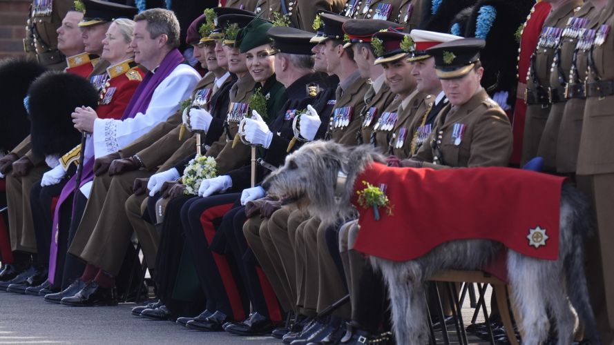 The Princess of Wales, in her role as Colonel, Irish Guards, sits with officers for a group photograph (Picture: PA) P of Wales on St Patrick's Day