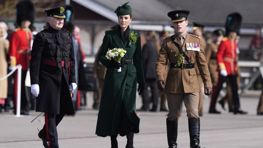 The Princess of Wales, in her role as Colonel of the regiment, during a visit to the 1st Battalion Irish Guards for their St Patrick's Day Parade (Picture: PA) P of Wales on St Patrick's Day
