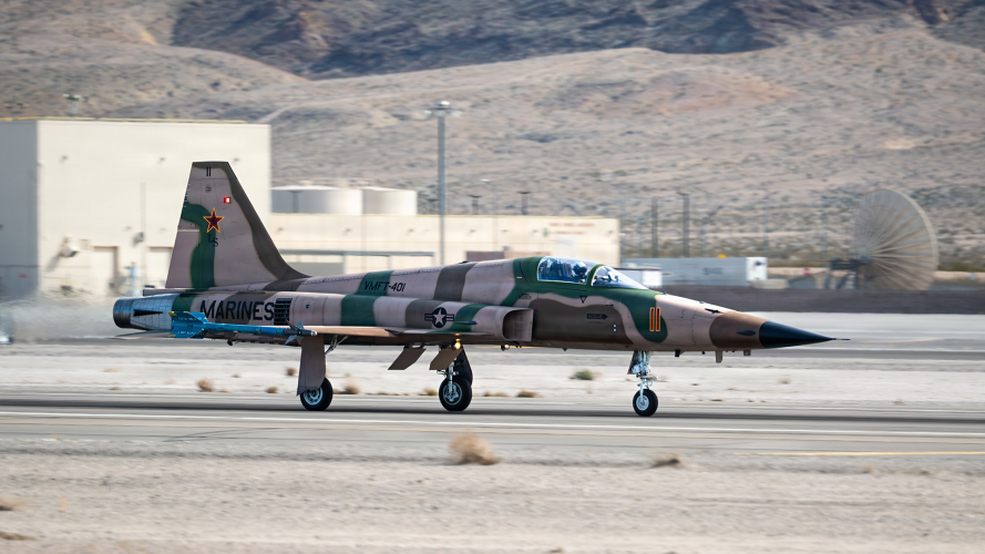 A US Marine Corps F-5N Tiger II assigned to Marine Fighter Training Squadron, Marine Corps Air Station, in support of Exercise Red Flag A US Marine Corps F-5N Tiger II assigned to Marine Fighter Training Squadron, Marine Corps Air Station, in support of Red Flag