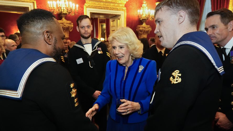 Queen Camilla talks to members of the crew of HMS Prince of Wales at a reception to welcome their return from an eight-month deployment (Picture: PA) Queen Camilla talks to members of the crew of HMS Prince of Wales at a reception to welcome their return from an eight-month deployment (Picture: PA)