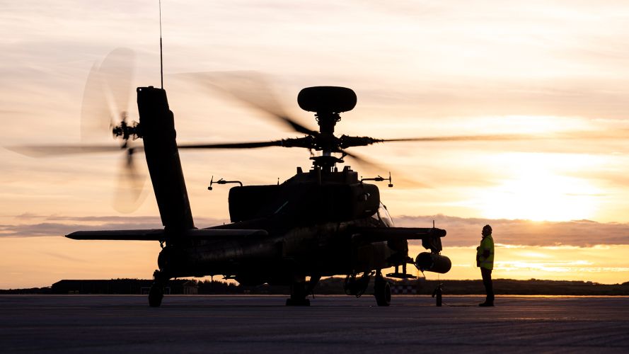An Apache from 673 Squadron, 7 Army Air Corps, lands at RAF Valley during day and night training sorties over Snowdonia national park An Apache from 673 Squadron, 7 Army Air Corps, lands at RAF Valley during day and night training sorties over Snowdonia national park