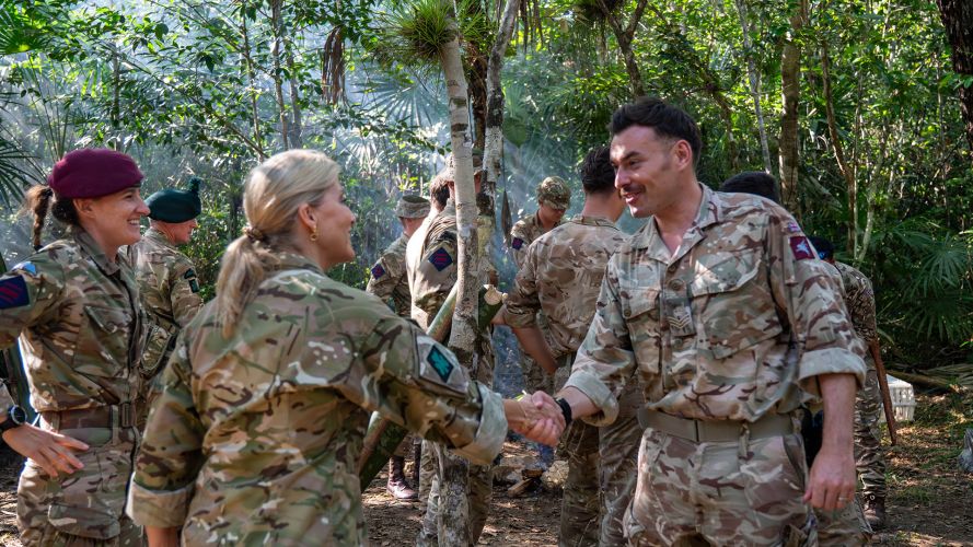 The Duchess of Edinburgh greets troops in Belize (Picture: Buckingham Palace) Duchess of Edinburgh greets personnel in Belize