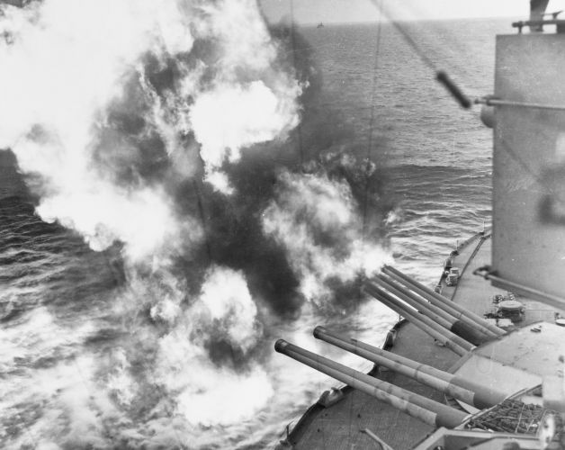USS Nevada (BB-36) opens fire on positions ashore during the landings on Utah beach (Picture: Niday Picture Library/Alamy Stock Photo). USS Nevada (BB-36) opens fire on positions ashore during the landings on Utah Beach, D-Day