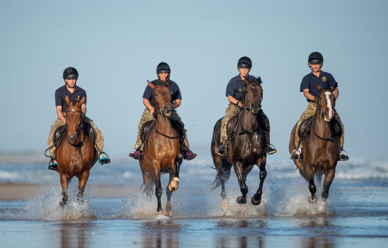 (Picture: PA) Soldiers and horses from The King's Troop Royal Horse Artillery exercise in the sea at Holkham in Norfolk