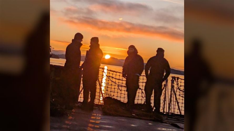Members of HMS Somerset's crew silhouetted by a beautiful sunset (Picture: Royal Navy) HMS Somerset returns home to Plymouth