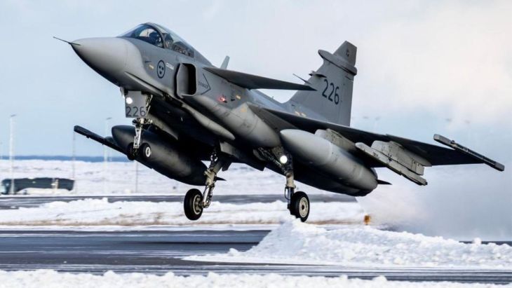 A Swedish air force Gripen takes off during its deployment on Nato's air policing mission in Iceland (Picture: MOD)