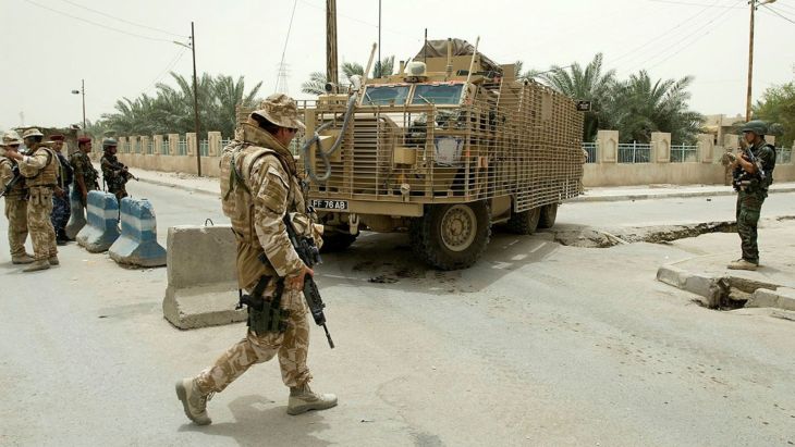 A Mastiff armoured vehicle on patrol in Basra manouevres around roadworks in the southern Iraqi capital CREDIT MOD