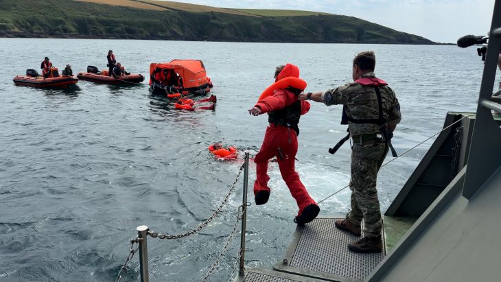 RAF aviators go through DSTO survival training drills at sea (Picture: BFBS)