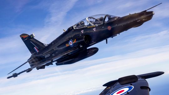 This view of a Hawk TMk2 from RAF Valley on a training sortie above the Mediterranean Sea