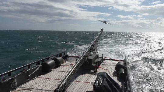 Footage shows the Nyan kamikaze drone taking off from the deck of XV Patrick Blackett (Picture: Royal Navy)