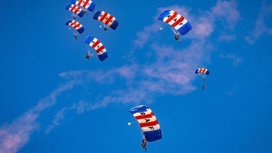 The Falcons are the UK's premier military parachute display team, based at RAF Brize Norton, Oxfordshire