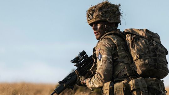 Lance Corporal Ashbee keeps a close eye on the members of his fire team during a section attack (Picture: MOD)