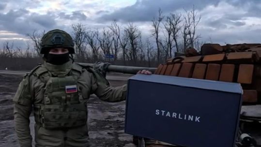 A Russian soldier with Starlink