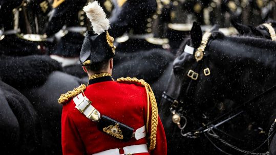 Thousands of spectators braved a wet and blustery morning on Horse Guards Parade as the Household Division and King's Troop Royal Horse Artillery completed the Colonel's Review (Picture: MOD)
