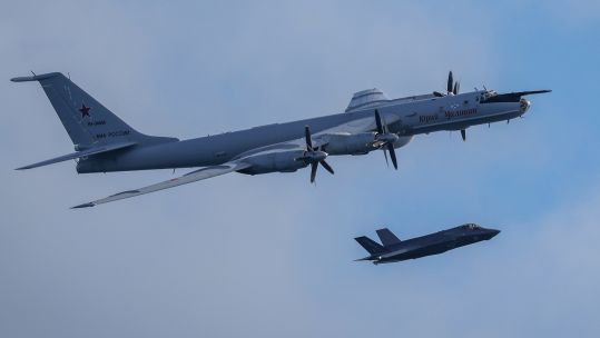 Two F-35Bs were scrambled from HMS Prince of Wales to intercept and see off the Russian navy interloper (Picture: MOD)