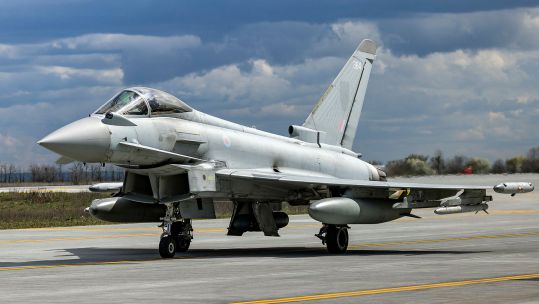 A Typhoon from 3 (F) Squadron carries out a tango scrambleramble is the rapid interception of a potential threat