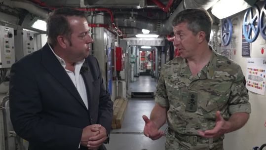 BFBS Forces News reporter Tim Cooper was given a full and frank interview with the First Sea Lord on board Type 45 destroyer HMS Daring (Picture: BFBS)