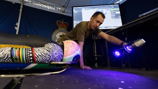 10082026 71 IR engineer using 3D HandySCAN technology capturing Flt Lt Nicole Burger on her sled CREDIT RAF Whittering.jpg