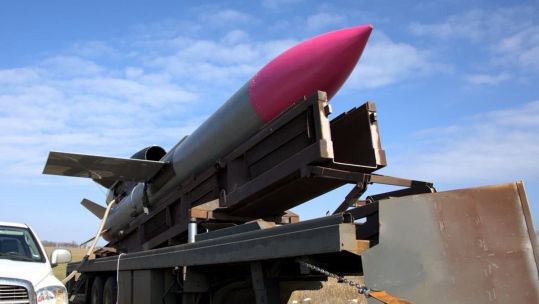 The Fire Point FP-5 Flamingo is a Ukrainian ground-launched cruise missile that's benefiting from Stone Cloak technology to help it reach its target undetected (Picture: Ukrainian social media)