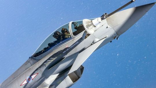 12012026 A Typhoon from 1 (Fighter) Squadron carries out air-to-air refuelling from a Voyager tanker en route to Exercise Red Flag at Nellis Air Force Base in Nevada CREDIT MOD