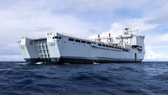 RFA Lyme Bay at sea in the Mediterranean
