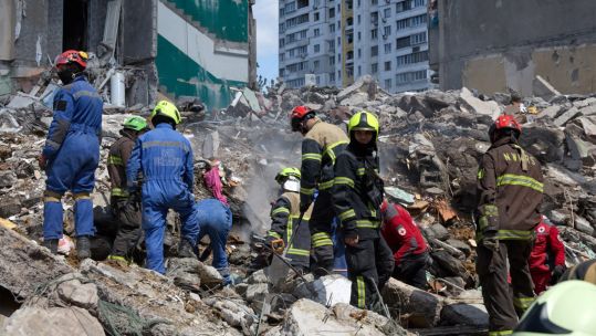 Rescuers were still searching the rubble for survivors the following morning (Picture: President Zelensky Telegram)