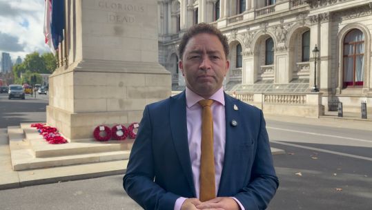 Calvin Bailey at the Cenotaph memorial in Whitehall (Picture: BFBS)