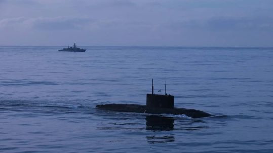 The Royal Navy has stepped up its surveillance of Russian vessels passing through the English Channel, such as this Russian submarine, which was tracked by HMS Iron Duke in October 2025