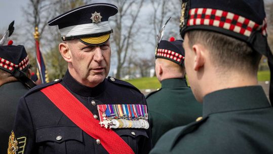 Garrison Sergeant Major Vern Stokes casts his eye over the soldiers - he's responsible for ensuring ceremonial proceedings go off without a hitch and ensuring professional standards are maintained