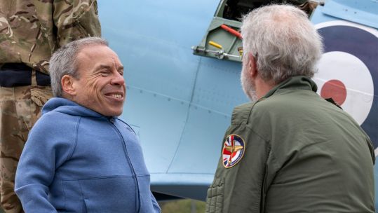 Harry Potter star and Spitfire aficionado Warwick Davis was on hand to greet the aircraft at the Cornish airbase