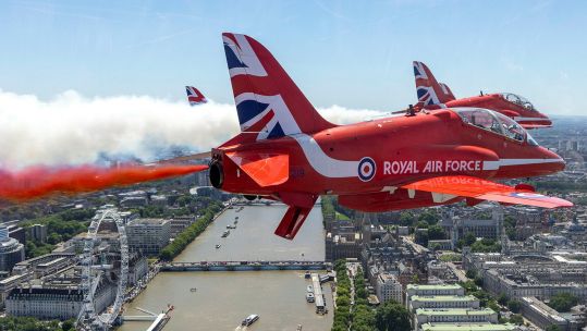 The Red Arrows have been busy lately, seen here flying over London at the end of the King's Birthday Parade (Picture: MOD)