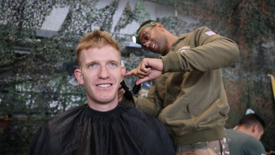 Essential pre-drop prep - a haircut (Picture: BFBS)