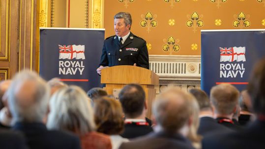 General Sir Gwyn Jenkins speaks at the Leach lecture ahead of a meeting of the JEF's naval leaders