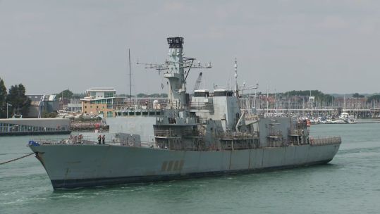 HMS Westminster leaves HMNB Portsmouth for the last time (Picture: BFBS)