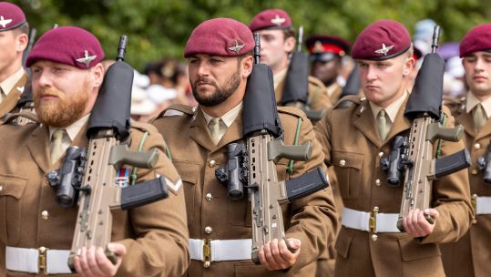 Parachute Regiment soldiers take part in the Armed Forces Day ceremonial military parade through Aldershot Garrison (Picture: MOD)