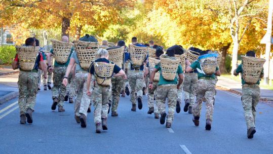 The competitors were carrying dokos with a 15kg weight - a tough enough feat - but out in Nepal that's increased to 25kg (Picture: BFBS)