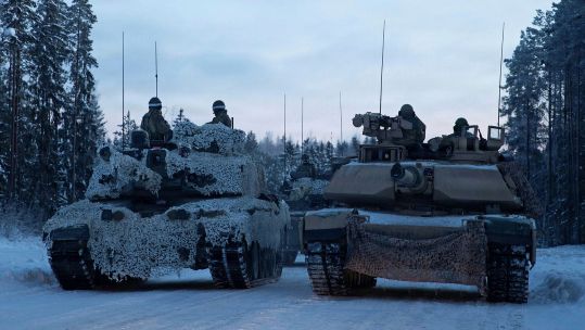 Tanks like the British Challenger 2 and US Abrams would initially be used to block the enemy's advance (Picture: MOD)