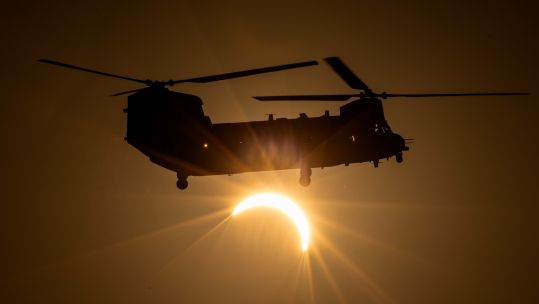 Chinook training flight enjoys rare view of the solar eclipse (Picture: MOD)