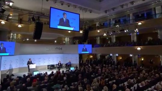 Former defence secretary Gavin Williamson speaks in Munich