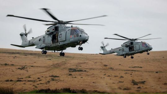 The helicopter involved in the crash was a Merlin Mk4, according to the First Sea Lord - the helicopters pictured here were taking part in a previous iteration of Exercise Merlin Storm in 2024 (Picture: MOD)