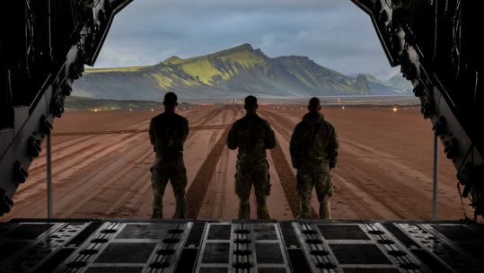 The RAF A400M Atlas lands on the remote volcanic island of Jay Mayen during Op Atlantic City (Picture: MOD)